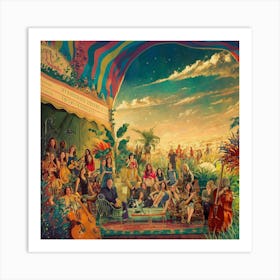 Group Of People Sitting On A Stage Art Print