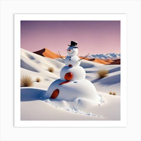 Snowman In The Desert Art Print