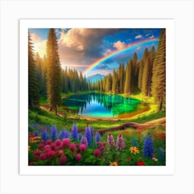 Rainbow In The Forest Art Print