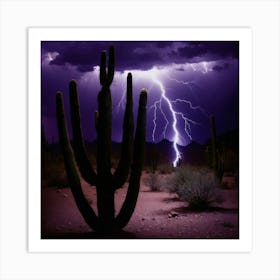 Desert Lightning Over Cactus Art Print