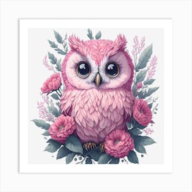 Cute Pink Owl (4) Art Print
