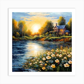 Charming Riverside Retreat: Brushstroke Poetry Art Print