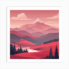 Misty mountains background in red tone 27 Art Print