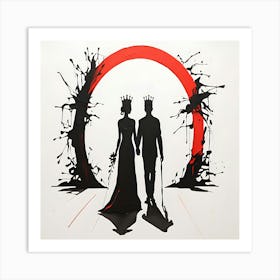 Minimalist King And Queen Abstract Royal Couple Silhouette Póster