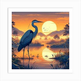 Heron At Sunset Art Print