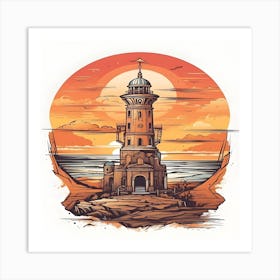 Lighthouse At Sunset Art Print