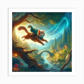 Cat Flying In The Forest 1 Art Print