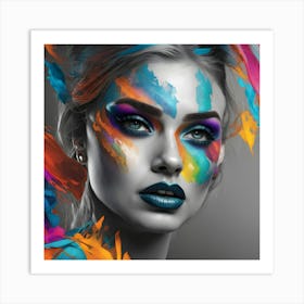 Portrait Of A Woman With Colorful Makeup Art Print