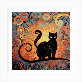 Black Cat With Swirls Art Print