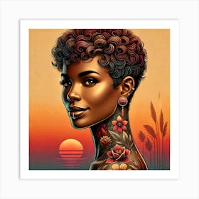 Black Short Hair Woman With Tattoos Art Print