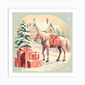 Christmas Horse With Presents 1 Art Print