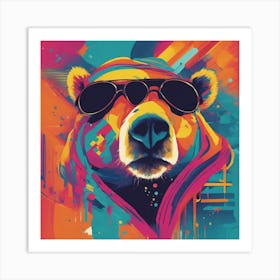Bear, New Poster For Ray Ban Speed, In The Style Of Psychedelic Figuration, Eiko Ojala, Ian Davenpor (1) 1 Art Print