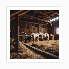 Horses In A Barn Art Print