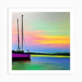 Sailboat At Sunset Art Print