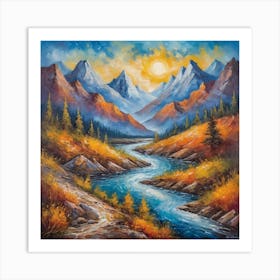 sunset  vintage  mountain Art Print