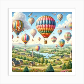 Hot Air Balloon Festival Wall Print Art A Vibrant Scene Of Colorful Hot Air Balloons Over A Scenic Countryside, Perfect For Bringing Joy And Adventure To Your Space Art Print