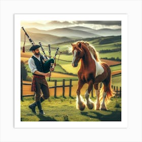 Scottish Bagpiper And Horse Art Print