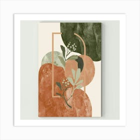 Abstract boho wall art in beige and green Art Print