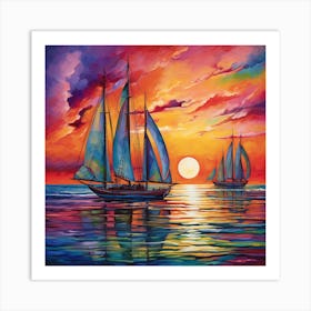 Sailboats At Sunset 13 Art Print