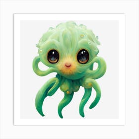 Baby Cthulu Cute Anime Green Squid Creature Animal Art Print