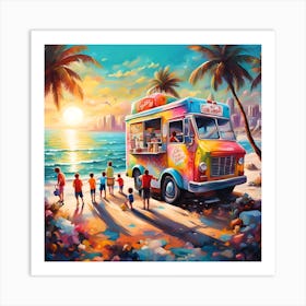 Seaside Scoops Of Delights At The Beach Ice Cream Truck Art Print