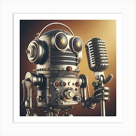 A Vintage Microphone Robot, Digital Art 3 Art Print