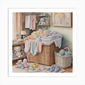 Laundry Basket Brimming With Baby 1 Art Print