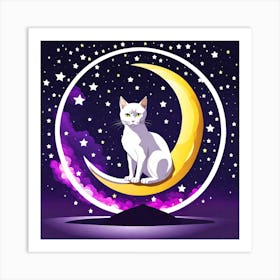 Cat On The Moon, vector art 2 Art Print
