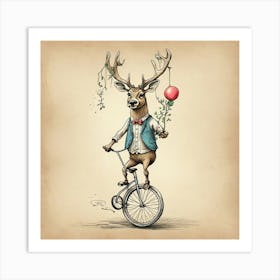 Deer On A Bicycle Art Print