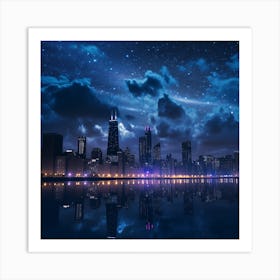 Beautyful Chicago Skyline At Night Art Print