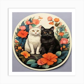 Two Cats In Flowers 2 Art Print