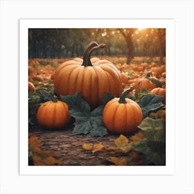 Pumpkins In The Field Art Print