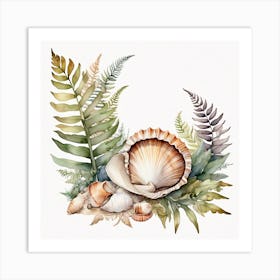 Ancient sea shell and fern 6 Art Print