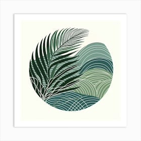 Scandinavian style, Green waves of palm leaf Art Print