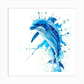 Blue Dolphin Splash Art Print