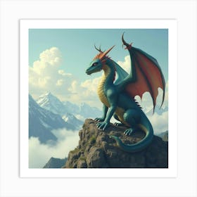 An Ancient And Wise Dragon Perched On A Mountain Peak 1 Art Print