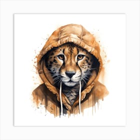 Watercolour Cartoon Cheetah In A Hoodie 1 Art Print