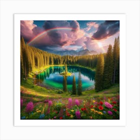 Rainbow Over A Lake Art Print