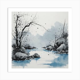 River Water Watercolor Painting Art Print