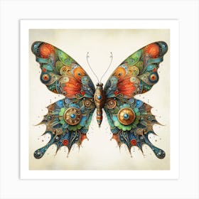 Steampunk Butterfly in Vibrant Colours Art Print