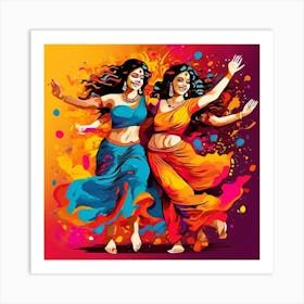 Two Indian Women Dancing Art Print