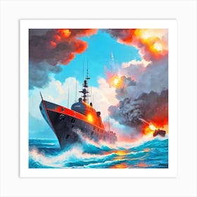 Warships In The Ocean 1 Art Print