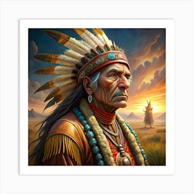 Native American Man In Traditional Headdress Art Print