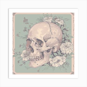 Skull And Flowers Vector Art Print