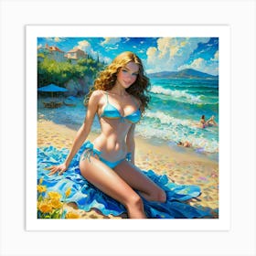 Girl On The Beach gol Art Print