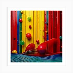 Firefly Red, Green, Blue, Yellow, Signal Colors, 3d, Flowing, Wall, Stripes, Balls, Vibrant, Colorfu (1) Art Print