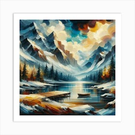 Montain lac oil painting abstract painting art 16 Art Print