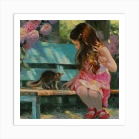 Little Girl With Cat Art Print