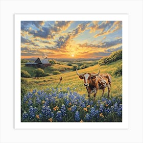 Sunset Cow Art Print