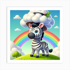 A Stripey Zebra With A Fedora Made Of Clouds 4 Art Print